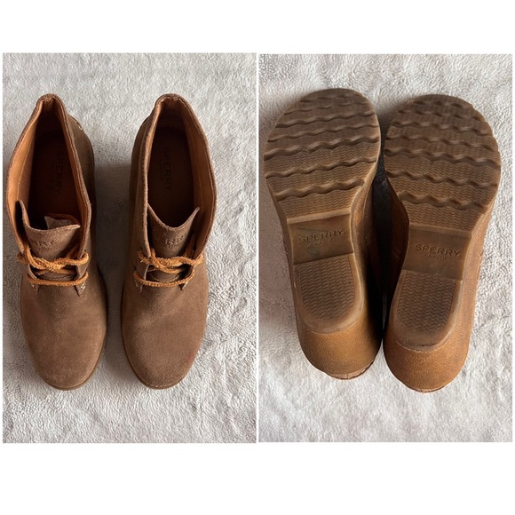 Sperry Top-Sider Stella Prow Lace-Up Wedge Chukka Ankle Boot Suede Leather Taupe - Picture 3 of 17